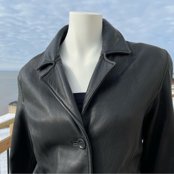 Vintage Leather Black Blazer Trench Jacket Buttery Soft - Picture 4 of 15